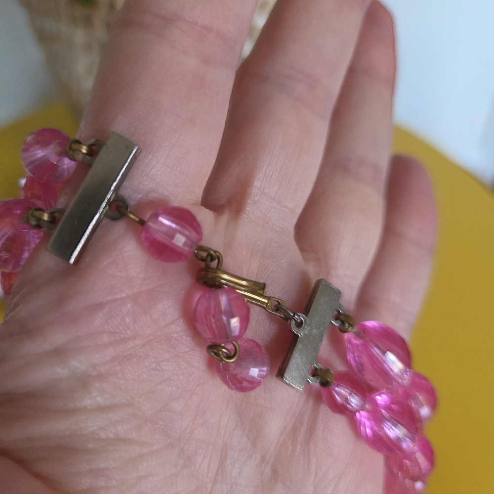 Vintage Pink Lucite Double-Strand Beaded Necklace - Picture 2 of 5